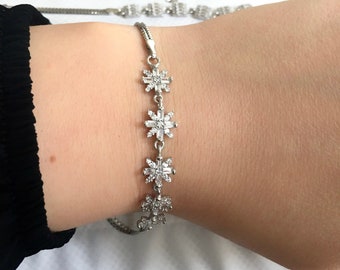 Silver Baguette Bracelet / 925 Sterling Silver Baguette Bracelet / Wedding Bracelet for Bride / Flower Baguette Bracelet