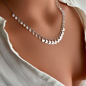 Butterfly Necklace / 925 Sterling Silver Butterfly Choker / Tear Drop Necklace / Charm Necklace