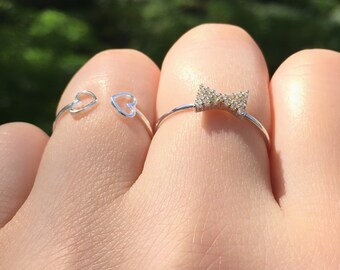 Ribbon Ring / Heart Ring / 925 Sterling Silver Ring / Zircon