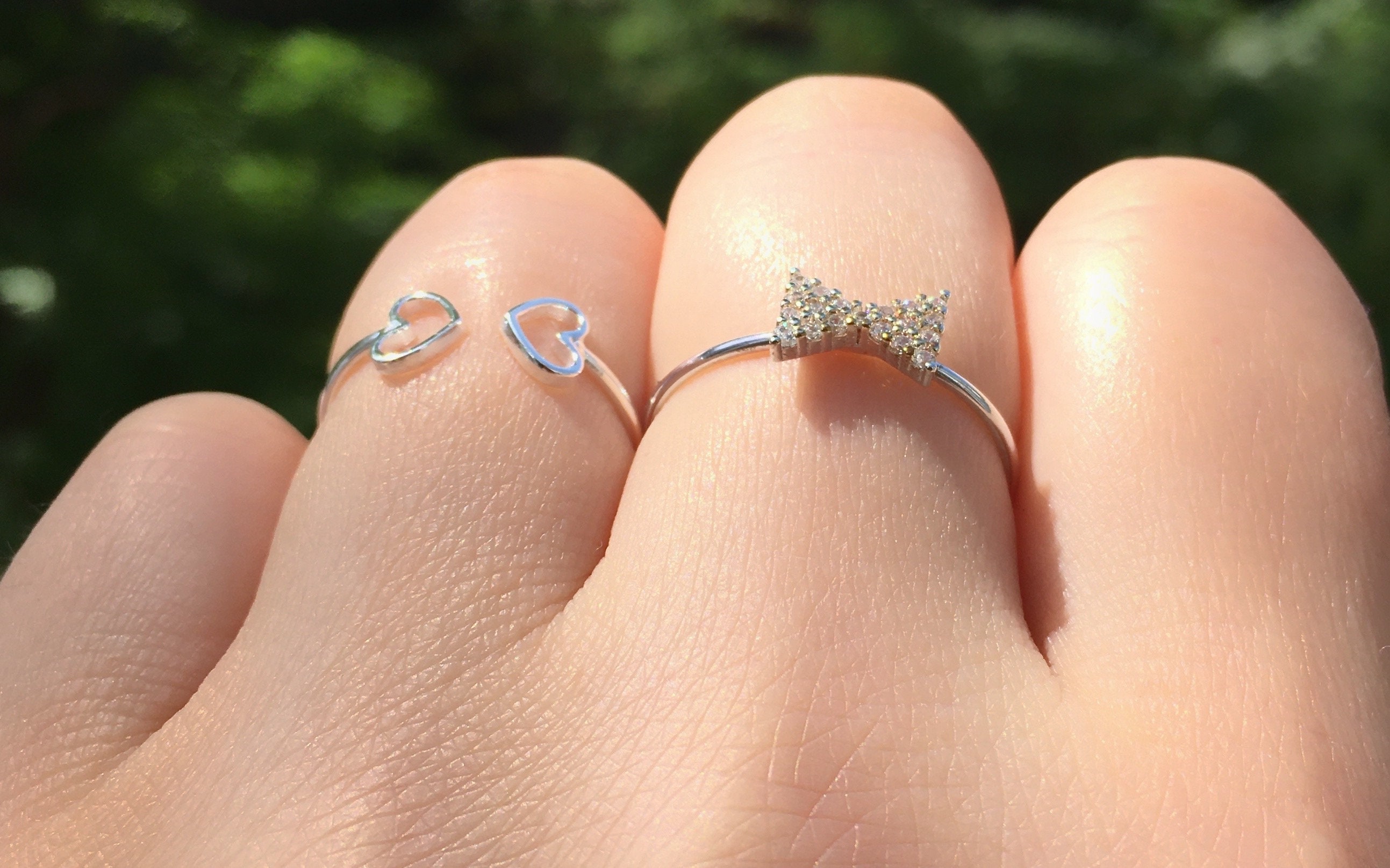 Ribbon Ring / Heart Ring / 925 Sterling Silver Ring / Zircon