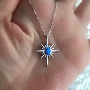 Blue Opal Polar Star Necklace / 925 Sterling Silver North Star Necklace / 18k Rose Gold Plated / Opal Necklace / Blue Opal Necklace