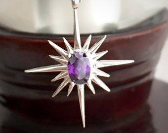 Amethyst North Star Necklace: 925 Sterling Silver Pendant