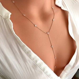 Lariat Necklace / Y Necklace / 925 Sterling Silver / Wedding Gift / Bridesmaid Necklace / Summer Jewelry