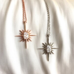 925 Sterling Silver Zircon Polar Star Necklace / North Star Necklace / Star Necklace / Star Jewelry / Polar Star Jewelry