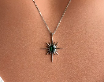 Emerald North Star Necklace: Sterling Silver, Emerald Green