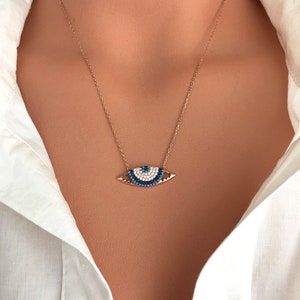 Sterling Silver Evil Eye Necklace, Protection Necklace, Gift For Her, Eye Necklace, Zircon Evil Eye Necklace