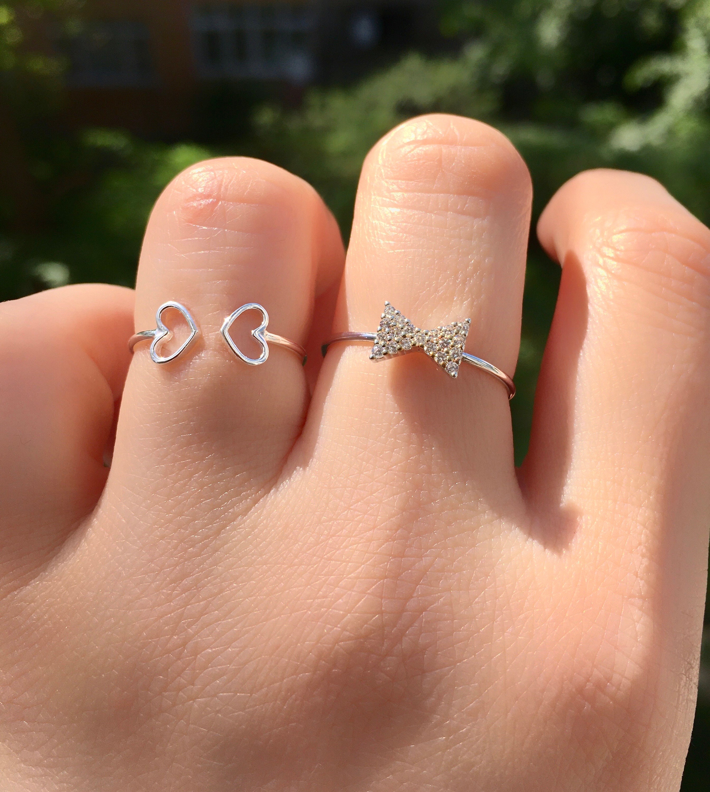 Ribbon Ring / Heart Ring / 925 Sterling Silver Ring / Zircon