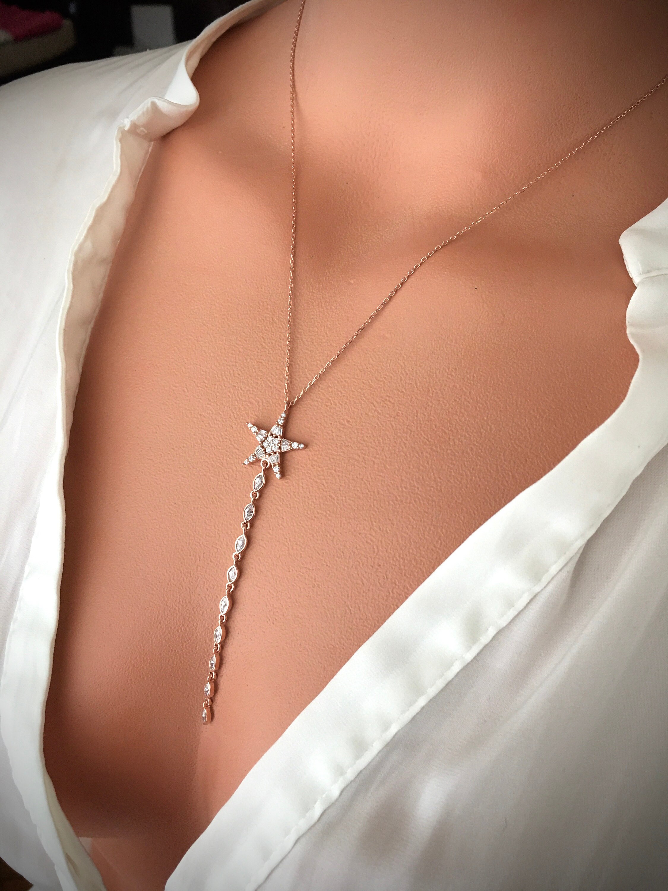 Collares lariat para mujeres plata Y collar baguette collar Etsy
