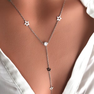 925 Sterling Silver Tiny Star Y Necklace / Lariat Y Necklace / Star Necklace
