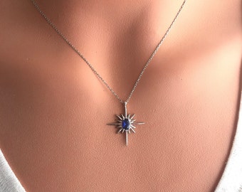 925 Sterling Silver Sapphire North Star Necklace / Polar Star Necklace / 18k Rose Gold Plated / Sapphire Necklace / Sapphire Pendant