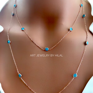 Diamond Station Necklace / 925 Sterling Silver / Turquoise Station Necklace / Diamond By The Yard / Gold Plated Necklace