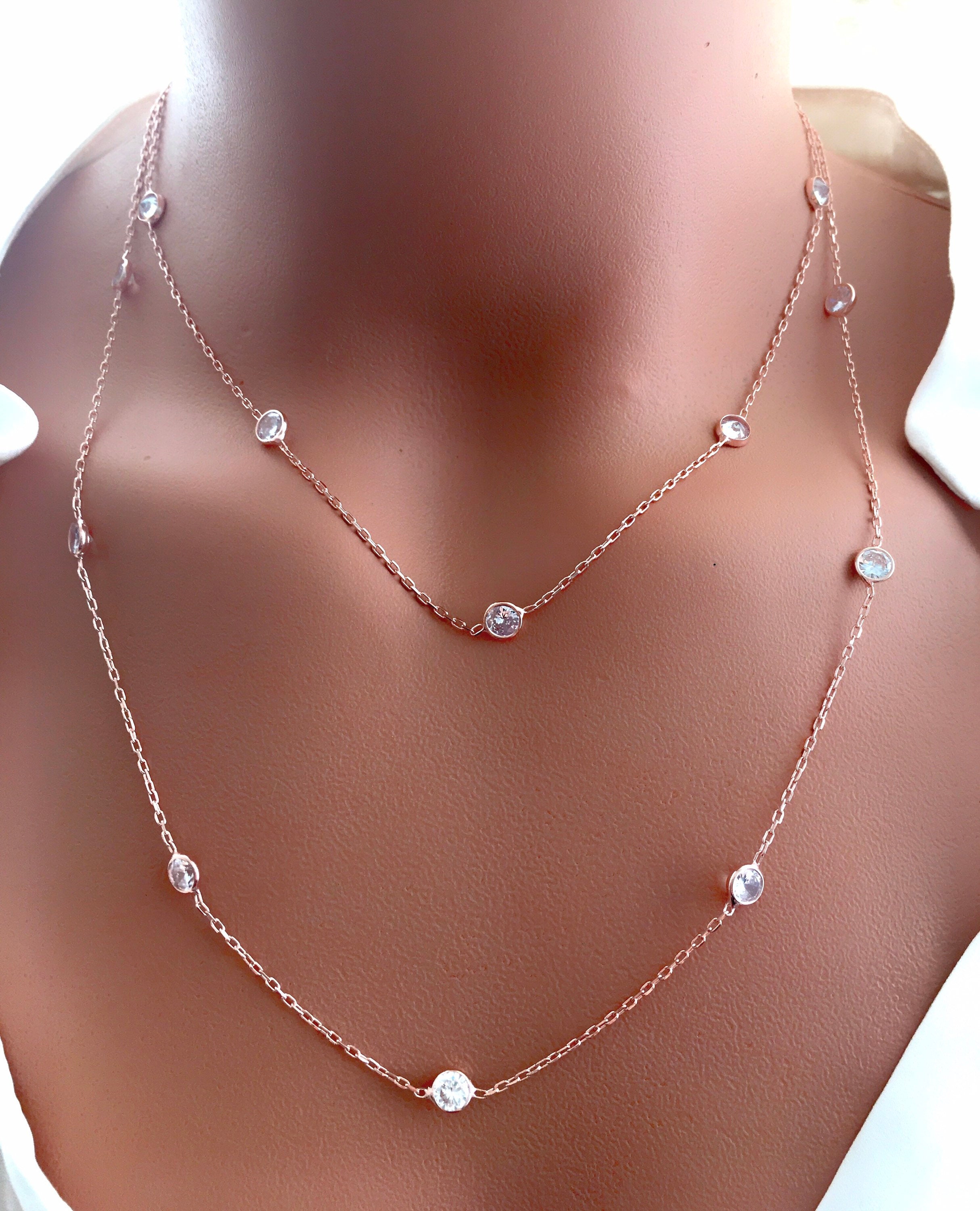 Diamond Station Necklace / Cz Station Necklace  / 925 Sterling Silver / Diamond By The Yard / Gold Filled Necklace
