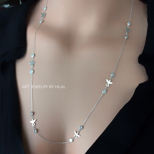 Angel Necklace, 925 Sterling Silver Long Necklace, Chain Necklace, Silver Necklace, Zircon Necklace