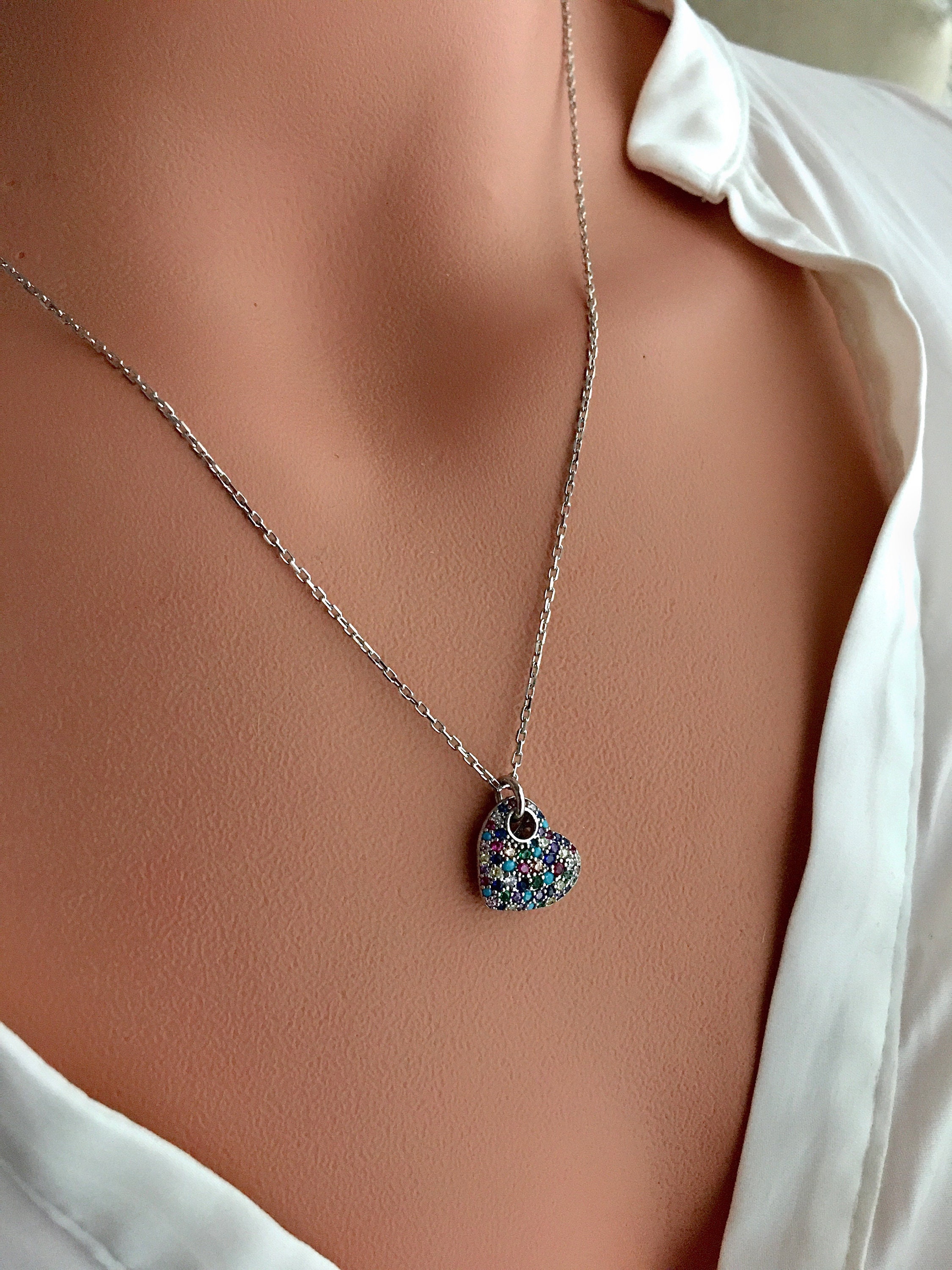 Heart Interlocking Necklace / Multi Color Heart Necklace / | Etsy