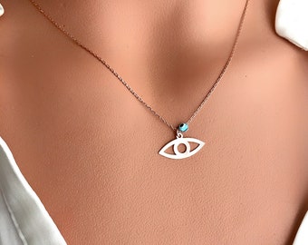 Rose Gold Evil Eye Necklace / Sterling Silver / Charm Necklace / Dainy Necklace