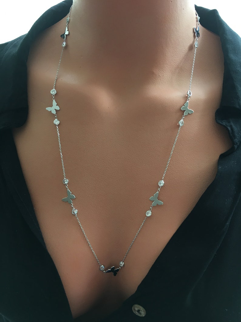 Butterfly Jewelry Zircon Necklace 925 Sterling Silver Long Necklace Silver Necklace Minimalist Butterfly Necklace Chain Necklace