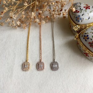 Delicate Baguette Necklace / 925 Sterling Silver Baguette Necklace / Tiny Baguette Necklace / Gold Plated