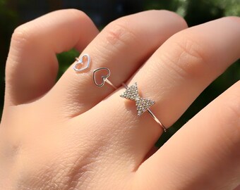 ピアス [SILVER925] Ribbon Ring Heart Earring Ribbon Ring / Heart Ring / 925 Sterling Silver Ring / Zircon