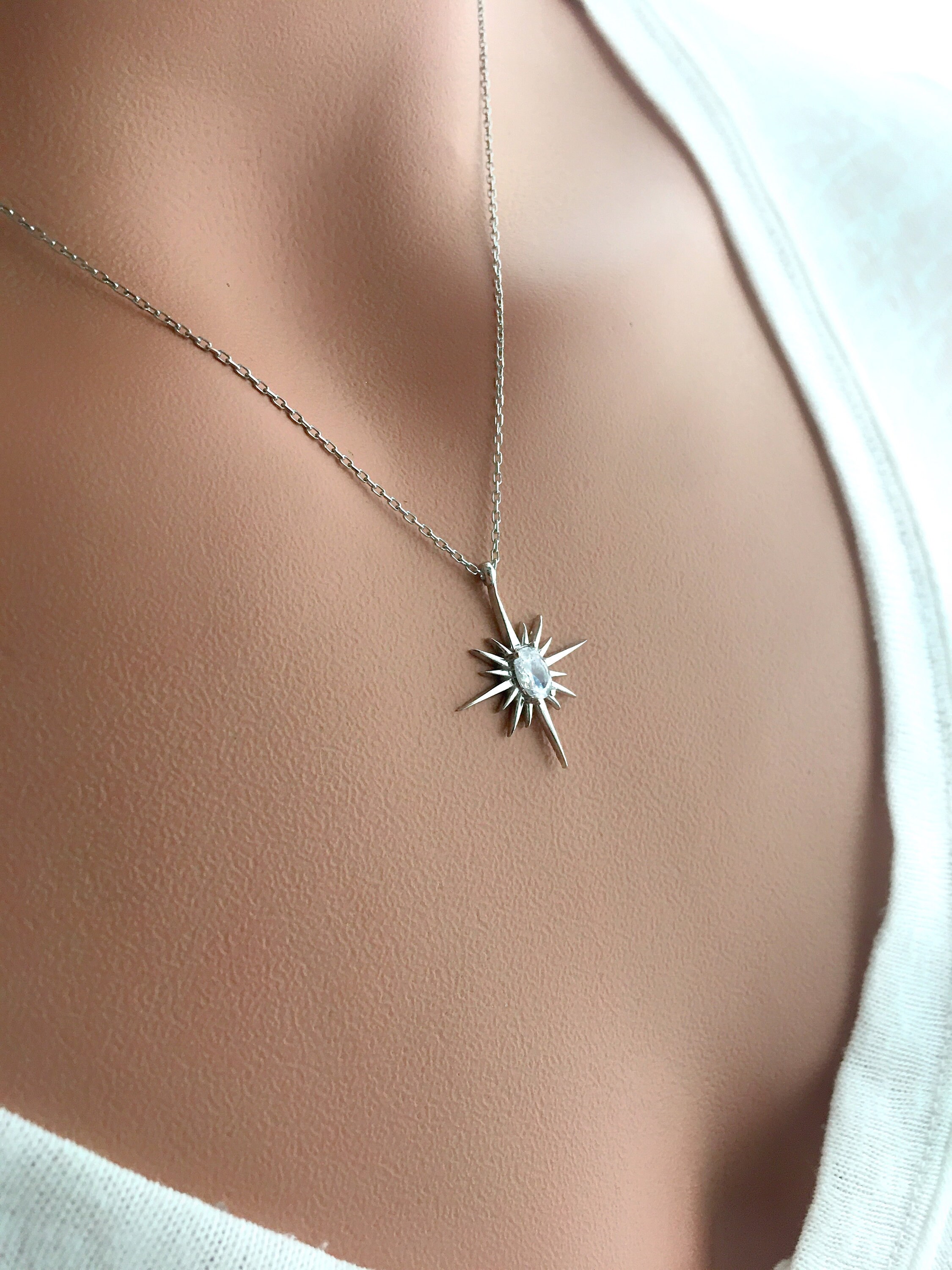 【SETUP-EXE】25ss PIERCING STAR NECKLACE 925 Sterling Silver Zircon Polar Star Necklace / North Star