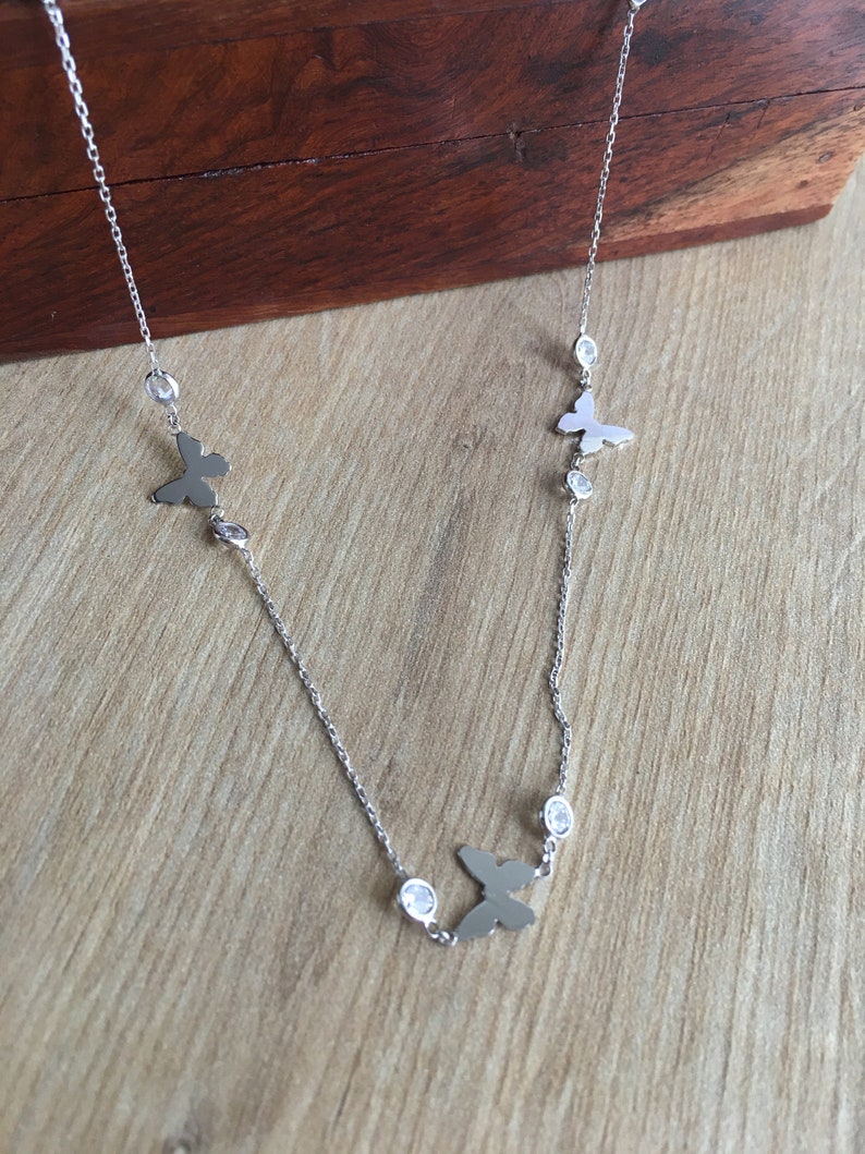 Butterfly Jewelry Zircon Necklace 925 Sterling Silver Long Necklace Silver Necklace Minimalist Butterfly Necklace Chain Necklace