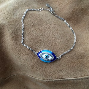 Silver Evil Eye Bracelet, Protector Bracelet, Silver Bracelet, Gift For Her, Enamel Bracelet, Blue Eye Bracelet, Evil Eye Jewelry