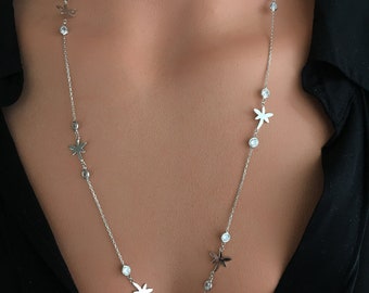 Sterling Silver Dragonfly Necklace: Long Zircon Chain
