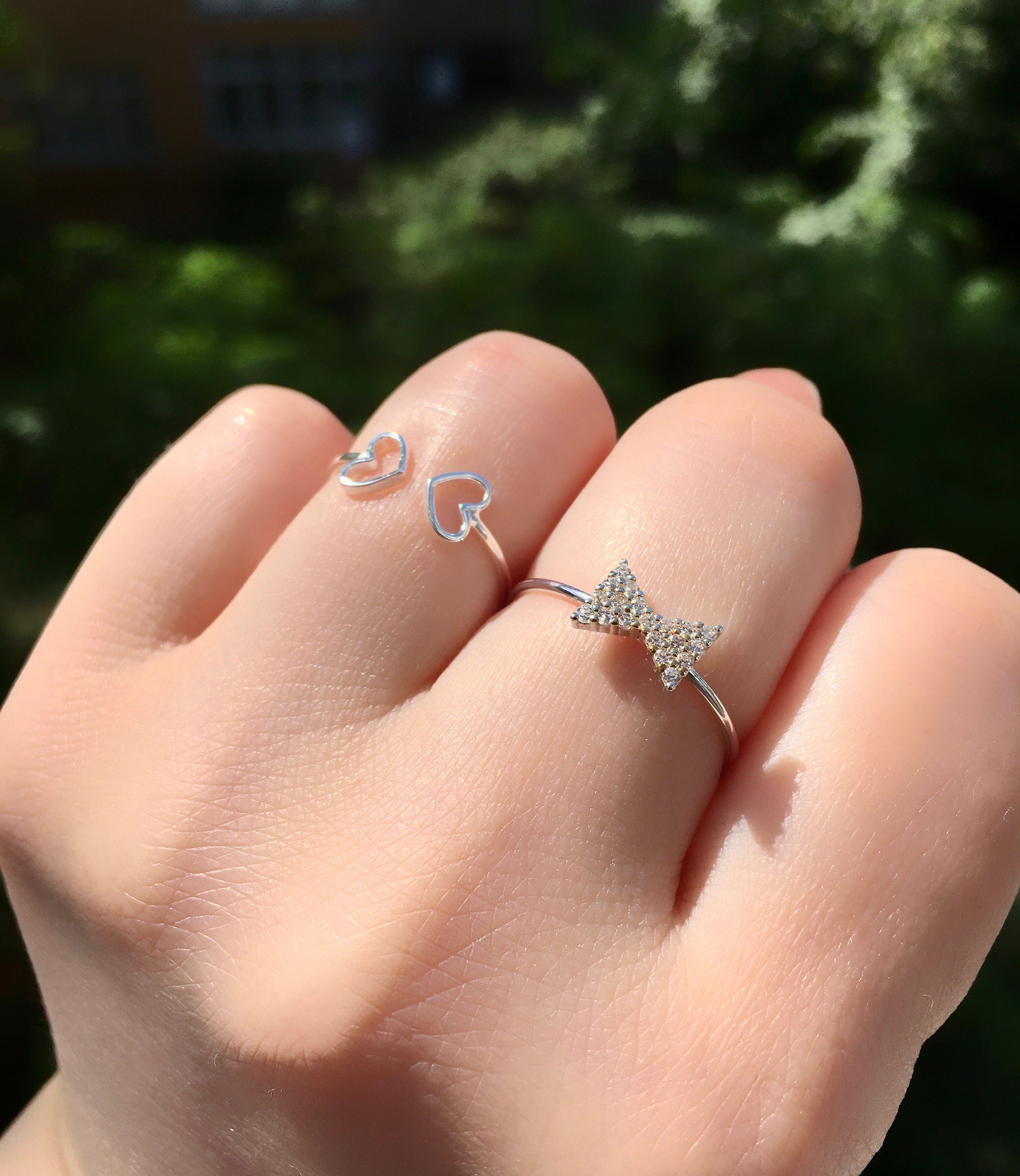 Ribbon Ring / Heart Ring / 925 Sterling Silver Ring / Zircon