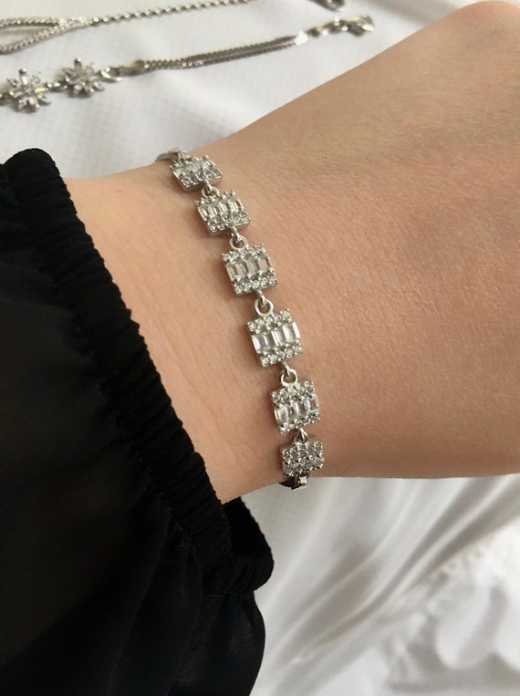 Silver baguette bracelet discount
