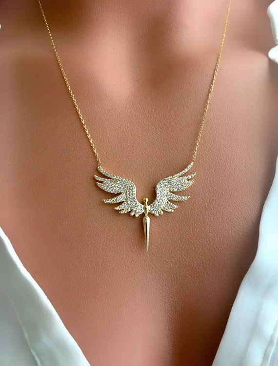 5.5cm Big Angel Wing Crystal Jewelry Set - 18k White Gold Plated Necklace And Earrings - View #3