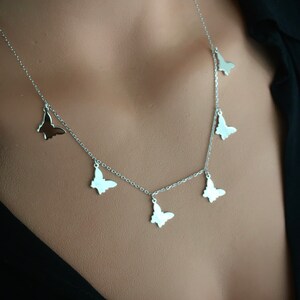 Silver Butterfly Necklace, Butterfly Dangle Necklace, Valentine&#39;s Day Gift, Gift For Her, Dainty Necklace, Heart Jewelry