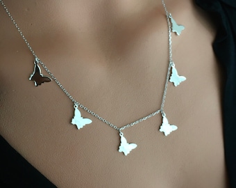 Sterling Silver Butterfly Dangle Necklace, Delicate Jewelry