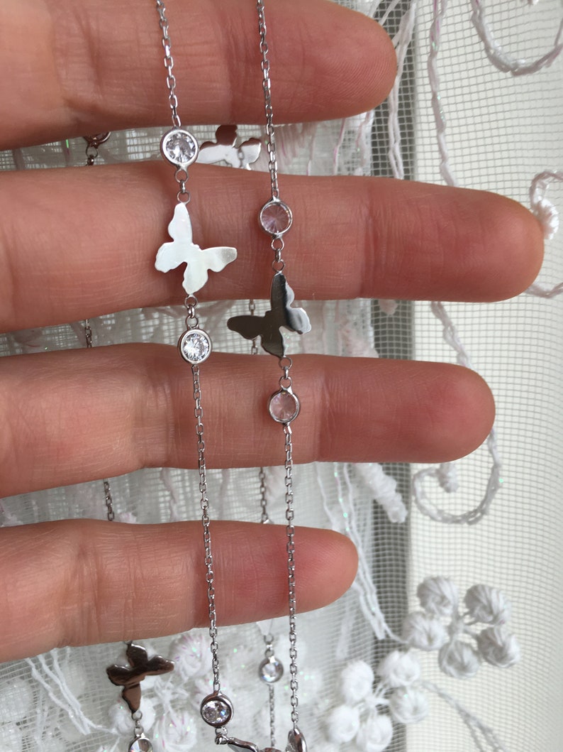 Butterfly Jewelry Zircon Necklace 925 Sterling Silver Long Necklace Silver Necklace Minimalist Butterfly Necklace Chain Necklace