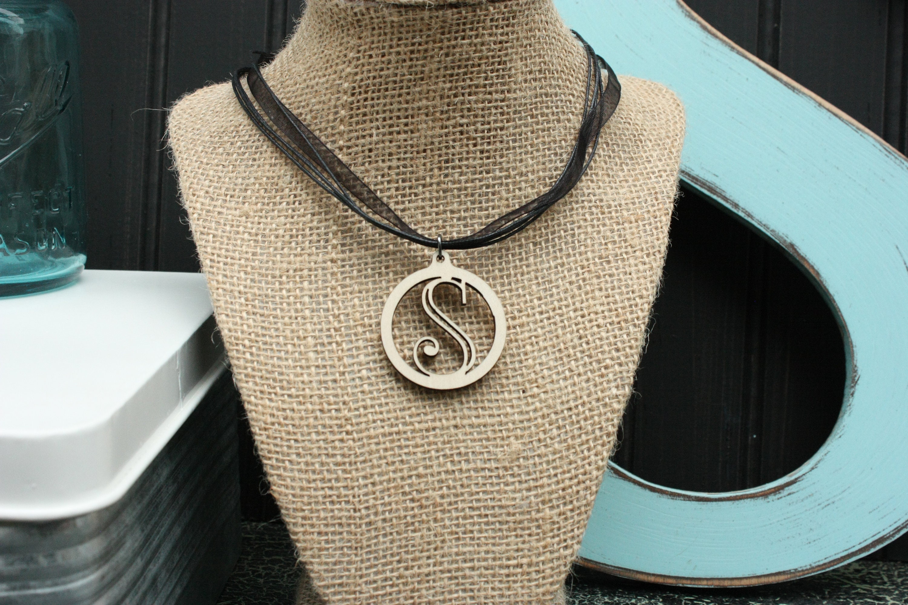 Necklace Pendant FREE SHIPPING Circle Wood Monogram Etsy