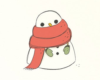 Christmas card - cute snowman with scarf and gloves - Postcard Christmas - Winter card