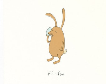 Easter Card - Easter Bunny with Egg-fon - Easter Egg - Spring Card - Funny Postcard