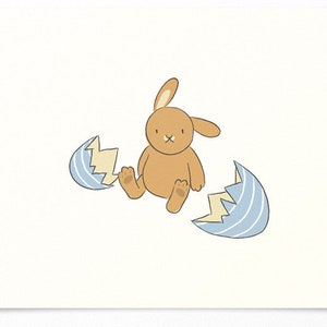 Osterkarte - Osterhase mit Osterei mit Streifen - Babyhase - Frühlingskarte - Postkarte zu Ostern