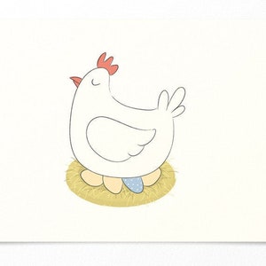 Osterkarte - Huhn mit Ostereiern auf Osternest - Hühnerstall - Frühlingskarte - Postkarte Ostern
