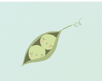 Birth card twins - peas in a pod - congratulations baby birth - best friends