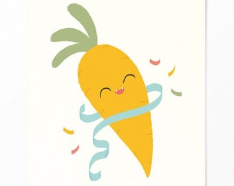 Birthday card carrot with streamer and confetti - Good luck - Good luck - Congratulations - Done - Passed exam