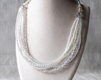 Chain wedding bridal jewelry necklace multiple rows about 48 cm 5 variants with silver or gold-colored elements