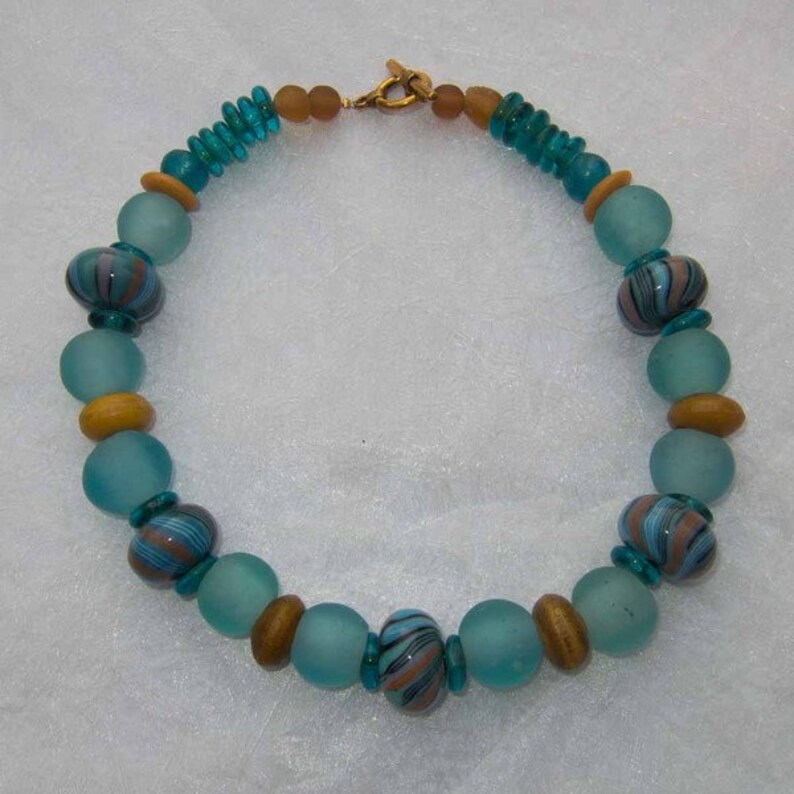 African Tradebeads Necklace Turquoise Krobo Africa Morning Dew 42 cm image 3