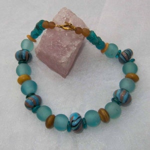African Tradebeads Necklace Turquoise Krobo Africa Morning Dew 42 cm image 2