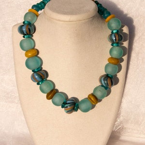 African Tradebeads Necklace Turquoise Krobo Africa Morning Dew 42 cm image 4