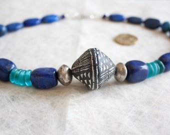 African Tradebeads Chain Sahara Night - Lapis Lazuli Tuareg