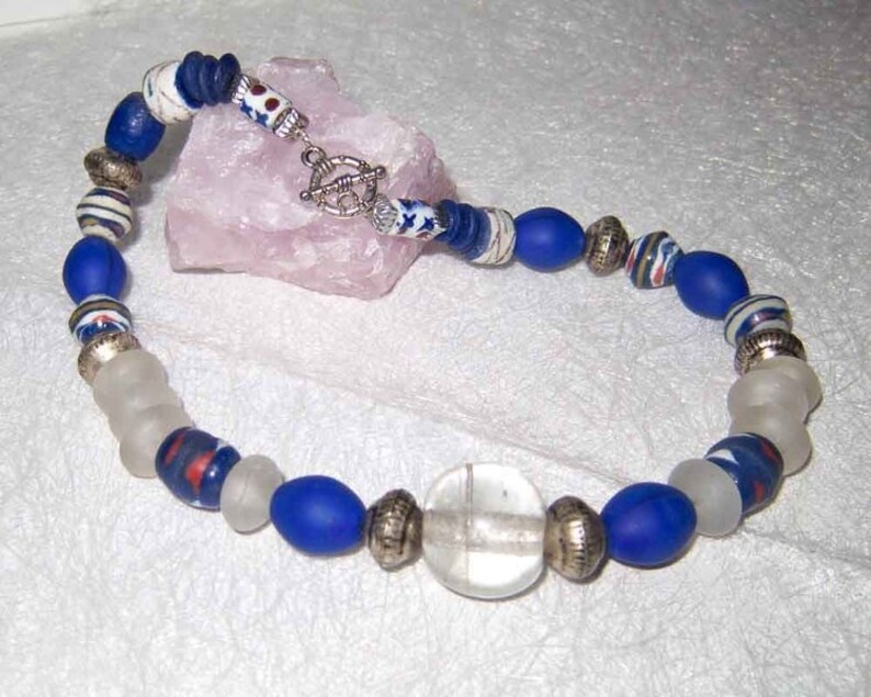 African Tradebeads Kette Sommer blau-weiß träumt von Afrika Bild 1