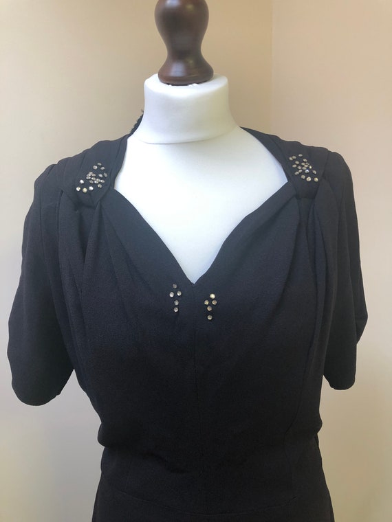 Exquisite True Vintage 1940's Black Crepe Dress wi
