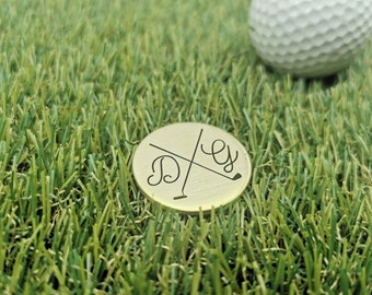 Golf Ballmarker mit Initialen. Messing 30 x 2 mm. Für Golfer und Golferinnen. Individuelle Sonderanfertigung. Vatertag