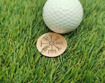 Golf Ballmarker Vegvísir. Kupfer 30 x 2 mm. Für Golfer und Golferinnen. Individuelle Sonderanfertigung. Wikinger Münze