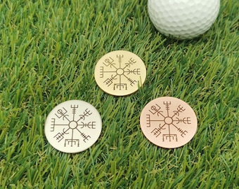 Golf Ballmarker Vegvisir. Neusilber, Kupfer, Messing 30 x 2 mm. Für Golfer und Golferinnen. Wikinger Münze, Vegvísir