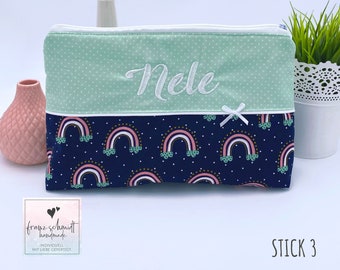 Changing bag / diaper bag RAINBOW mint-dark blue personalized with name